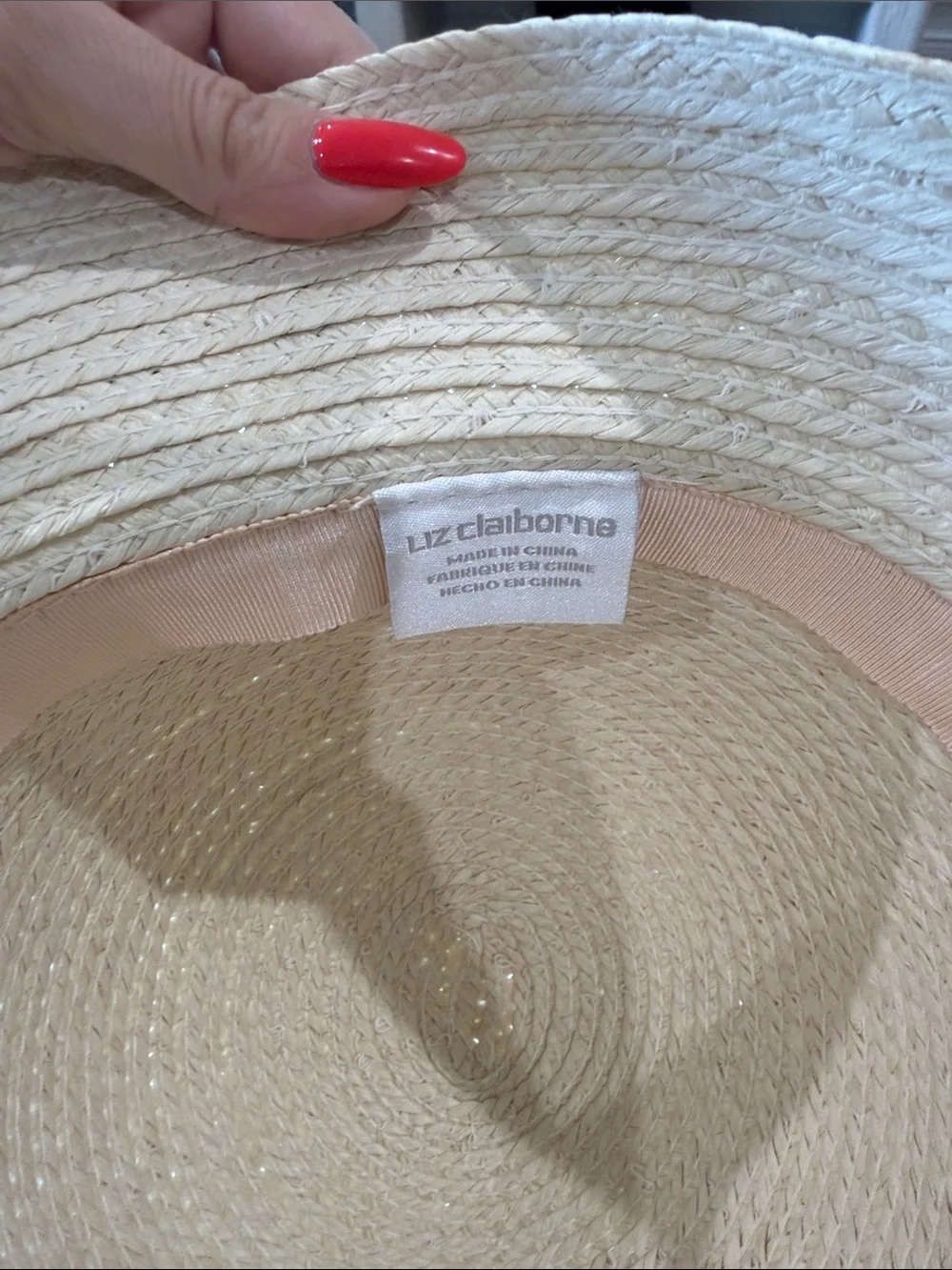 Liz Claiborne Cream Braided Straw Hat with Brown Belt